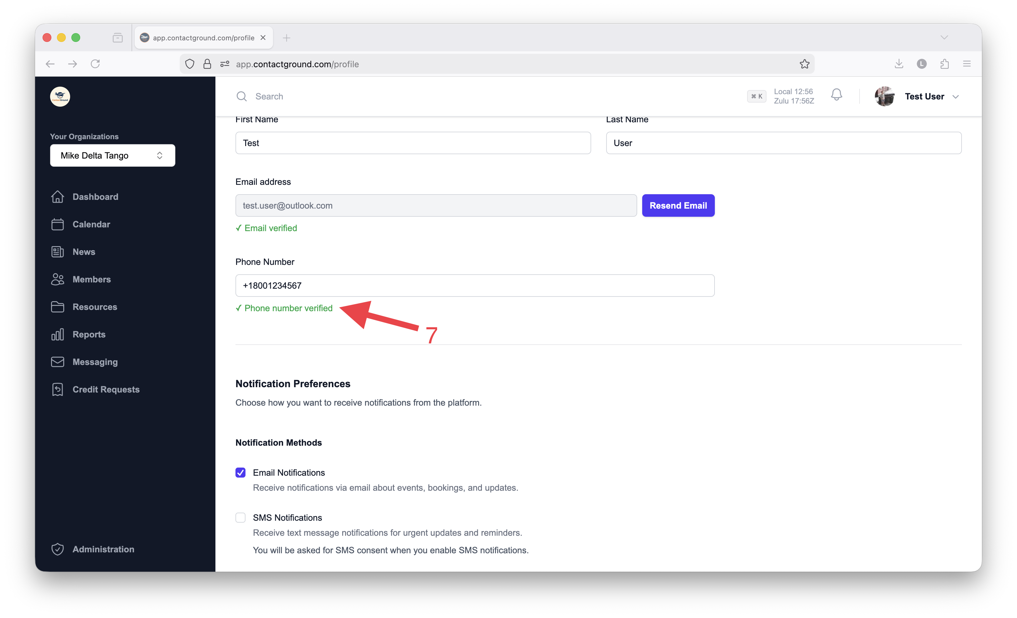 Phone number verified state