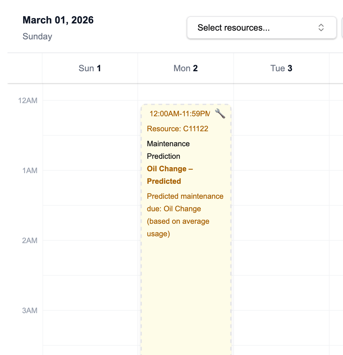 Contact Ground calendar showing predicted maintenance windows for aircraft